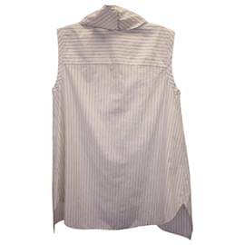 Brunello Cucinelli-Camisa Brunello Cucinelli sem mangas listrada com gola em algodão branco-Outro