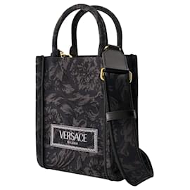 Versace-Athena Mini-Einkaufstasche – Versace – Baumwolle – Schwarz-Schwarz