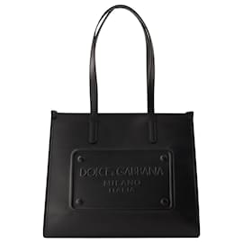Dolce & Gabbana-Embossed Plaque Tote Bag - Dolce&Gabbana - Leather - Black-Black