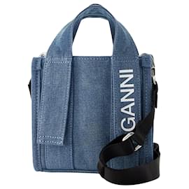 Ganni-Mini-Einkaufstasche aus recyceltem Tech-Material – Ganni – Synthetik – Denim-Blau