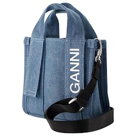 Ganni-Mini borsa shopper in tecnologia riciclata - Ganni - Sintetico - Denim-Blu