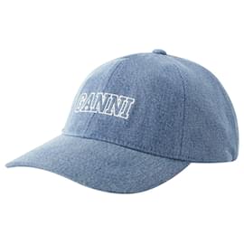 Ganni-Casquette Logo - Ganni - Coton - Denim-Bleu