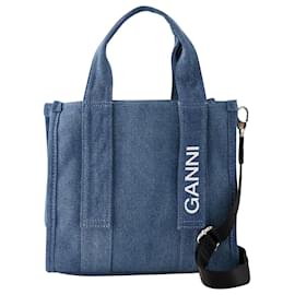 Ganni-Kleine Einkaufstasche aus recyceltem Tech-Material – Ganni – Synthetik – Denim-Blau
