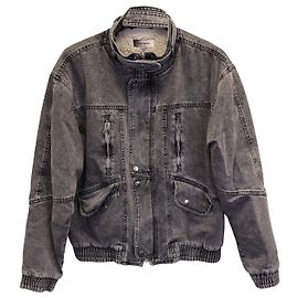 Isabel Marant Lammfell-Bomberjacke aus grauem Baumwolldenim Grau