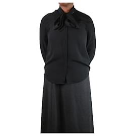 Autre Marque-Black pussy-bow sheer silk blouse - size L-Black