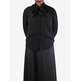 Autre Marque-Black pussy-bow sheer silk blouse - size L-Black
