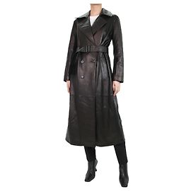 Frame Denim Schwarzer Leder-Trenchcoat mit Gürtel – Größe M Schwarz