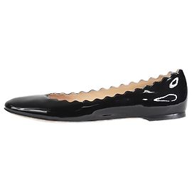 Chloé Black scallop trim patent ballet flats - size EU 39.5 Black