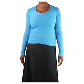 Ralph Lauren-Bright blue cable knit v-neck sweater - size M-Blue
