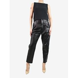 Anine Bing-Black high-rise cut leather trousers - size UK 12-Black