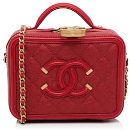 Chanel-Chanel Red Small Caviar CC Filigree Vanity Bag-Red