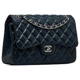 Chanel-Patta foderata in caviale classico blu Jumbo Chanel-Blu