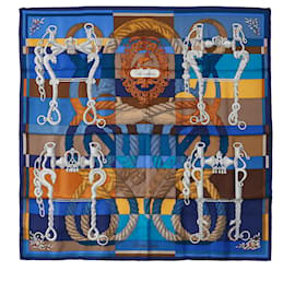 Hermès-Hermes Blue Della Cavalleria Silk Scarf-Blue