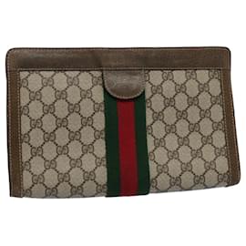 Gucci-GUCCI GG Supreme Web Sherry Line Clutch Bag Beige Red 67 014 2125 Auth ep2008-Red,Beige