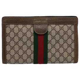 Gucci-GUCCI GG Supreme Web Sherry Line Clutch Bag Beige Red 67 014 2125 Auth ep2008-Red,Beige