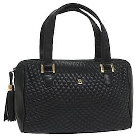 Bally-BALLY Quilted Hand Bag Leather Navy Auth yb384-Navy blue