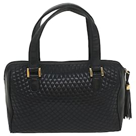 Bally-BALLY Quilted Hand Bag Leather Navy Auth yb384-Navy blue