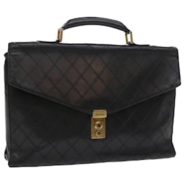 Chanel-CHANEL Business Bag Leather Black CC Auth bs8910-Black