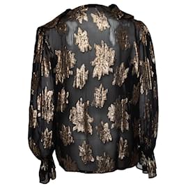 Iro-IRO, black & gold labra lurex ruffle blouse-Black,Golden