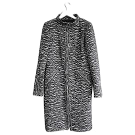 Chanel-Caduta di CHANEL 2010 Cappotto in tweed a trama larga bianco e nero-Nero,Bianco