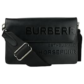 Burberry-Bolso bandolera Horseferry de piel en negro-Negro