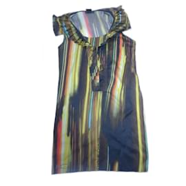 Autre Marque-Ntahalie Chaize-Kleid 36 Seidenbaumwolle schwarz + Farben-Mehrfarben