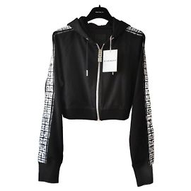 ETIQUETA DE CAMISOLA CURTA GIVENCHY 4G CHITO PRETO COM CAPUZ E ZIP. Preto