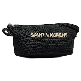 Saint Laurent-Saint Laurent Black Le Raffia Logo Shoulder Bag-Black