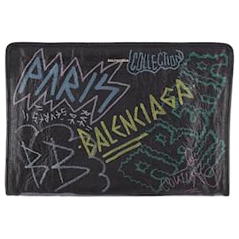 Balenciaga-Balenciaga Black Graffiti Bazar Clutch Bag-Black
