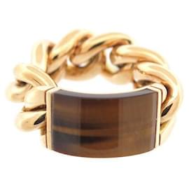 Christian Dior-NEW CHRISTIAN DIOR CURB RING GM upperR EYE T51 yellow gold 18K GOLD RING-Golden