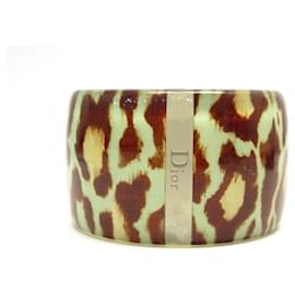 Dior-VINTAGE BRACELET DIOR MANCHETTE MOTIF LEOPARD T18 EN RESINE BICOLORE ANIMAL CUFF-Autre