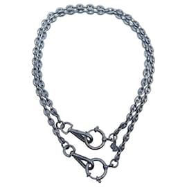 Christian Dior-VINTAGE NEUF LOT 2 COLLIERS CHRISTIAN DIOR MAILLONS 80 CM METAL GRIS NECKLACE-Gris