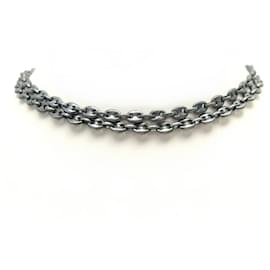 Christian Dior-VINTAGE NEW LOT 2 CHRISTIAN DIOR LINKS NECKLACE 80 CM METAL GRAY NECKLACE-Grey
