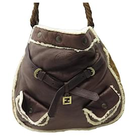 Fendi-BOLSO TOTE FENDI HOBO 8BR517 BOLSO DE PIEL DE OVEJA DEVUELTA SHEARLING-Castaño