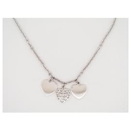 Christian Dior-CHRISTIAN DIOR NECKLACE WITH HEART PENDANTS 40-46 METAL SILVER STEEL NECKLACE-Silvery