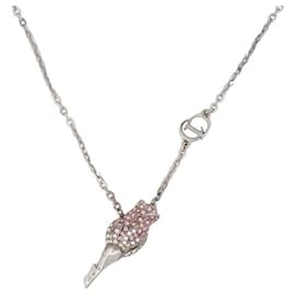 Christian Dior-CHRISTIAN DIOR PINK STRASS DNA PENDANT NECKLACE 40-44 METAL NECKLACE-Silvery