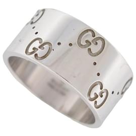 Gucci-GUCCI ICON GG MONOGRAM RING IN WHITE GOLD 18k Size 52 + GOLD RING BOX-Silvery