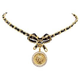 Chanel-NEUF VINTAGE COLLIER CHANEL CHOCKER 1996 MEDAILLON COCO NOEUD CHAINE NECKLACE-Doré