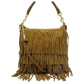 NEUF SAC A MAIN SAINT LAURENT EMMANUELLE A FRANGES 410565 DAIM HAND BAG Marron