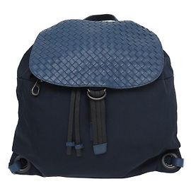 NEW BOTTEGA VENETA BACKPACK 409595 INTRECCIATO LEATHER FLAP BACKPACK BAG Navy blue