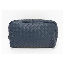 Bottega Veneta-NEUF POCHETTE BOTTEGA VENETA TROUSSE DE TOILETTE CUIR INTRECCIATO POUCH-Bleu Marine