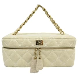 Chanel-VINTAGE CHANEL VANITY TOILETRIES BAG CLASP TIMELESS JERSEY QUILTED-Cream