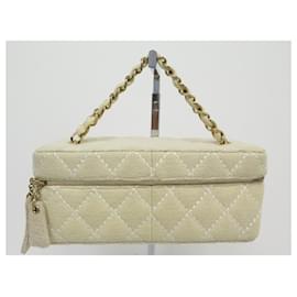 Chanel-VINTAGE CHANEL VANITY TOILETRIES BAG CLASP TIMELESS JERSEY QUILTED-Cream