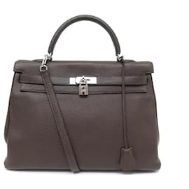 Hermès-Hermès Kelly handbag 35 RETURN CHOCOLATE TAURILLON LEATHER SHOULDER HAND BAG-Brown