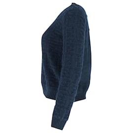 Fendi-Fendi FF Logo Intarsia Crewneck Sweater in Blue Mohair and Synthetic Blend-Blue