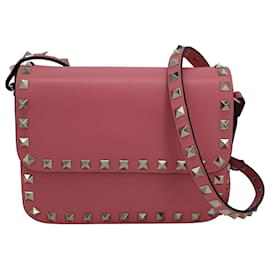 Valentino Garavani-Valentino Rockstud Flap Crossbody Bag in Pink Calfskin Leather-Pink