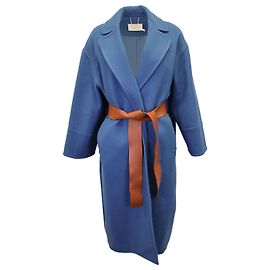 Zimmermann Ladybeetle Belted Felt Coat in Blue Wool Blue