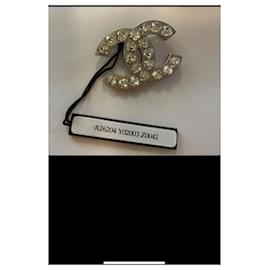 Chanel-CC silver brooch with silver zircons-Silvery