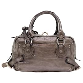Chloé-Chloe Paddington Hand Bag Leather Metallic Silver Auth ki3489-Silvery