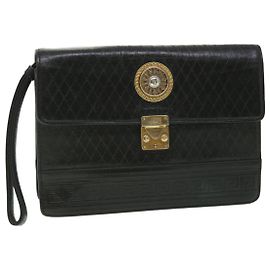 Gianni Versace Clutch Bag Leder Schwarz Auth ac2304 Schwarz